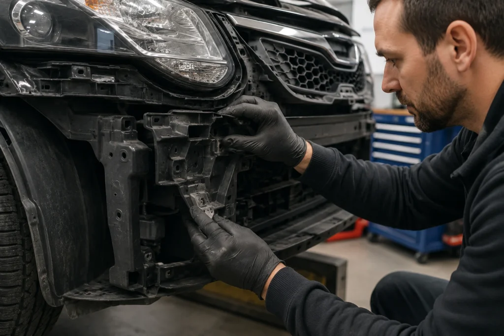 Mechanic working on car front bumper colorado springs